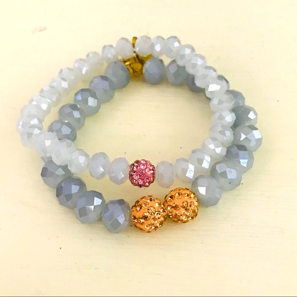 Stacking Gray Blue Faceted Bracelets - Set of 2